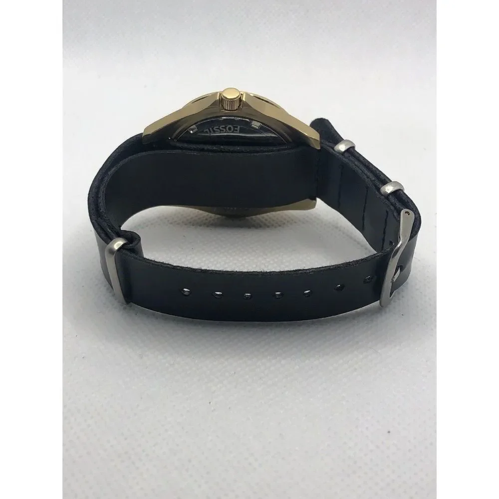 Fossil ES3343 Women's Black Leather Analog Champagne Dial Quartz Watch LP223